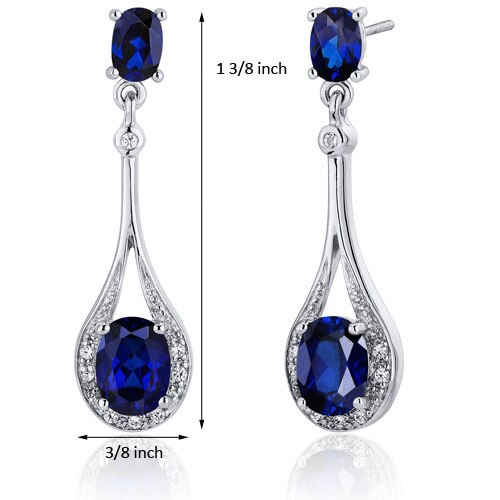 Blue Sapphire Earrings Sterling Silver Oval Shape 5 Carats