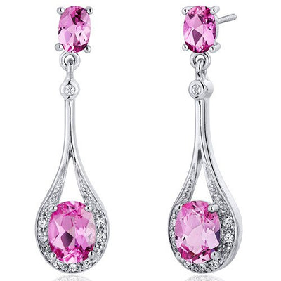 Pink Sapphire Earrings Sterling Silver Oval Shape 4.5 Carats