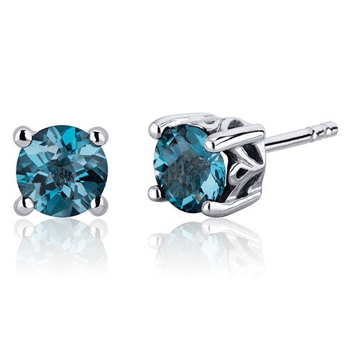 London Blue Topaz Stud Earrings Sterling Silver Round Cut 2 Cts