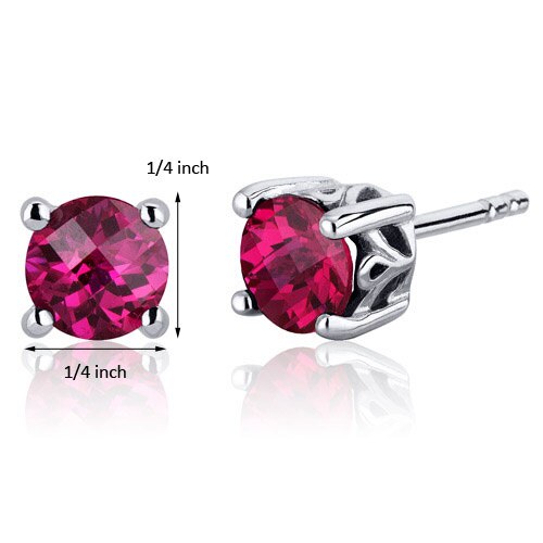 Ruby Stud Earrings Sterling Silver Round Shape 2 Carats
