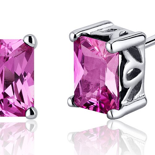 Pink Sapphire Stud Earrings Sterling Silver Radiant Cut 2.5 Cts