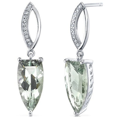 Green Amethyst Earrings Sterling Silver Half Marquise 6 Carats