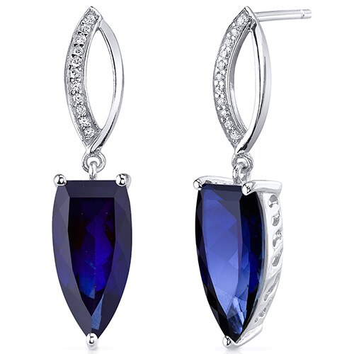 Blue Sapphire Earrings Sterling Silver Half Marquise 8 Carats