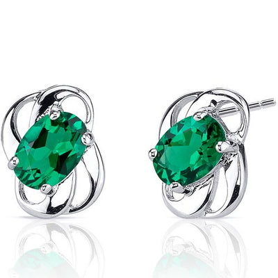 Emerald Earrings Sterling Silver Oval Shape 1.5 Carats