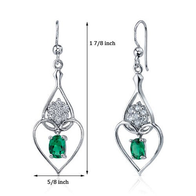 Emerald Earrings Sterling Silver Oval Shape 1.5 Carats