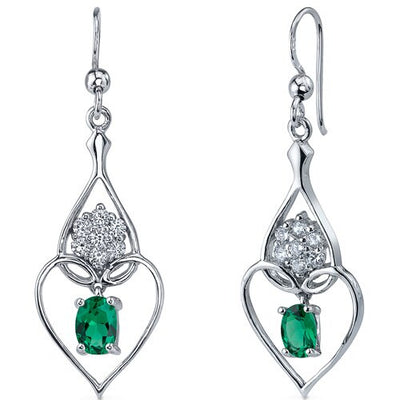 Emerald Earrings Sterling Silver Oval Shape 1.5 Carats