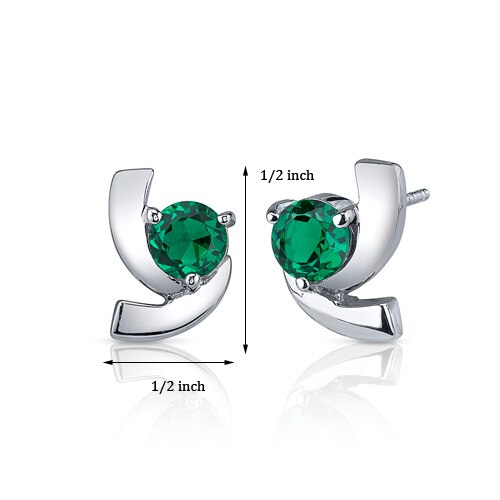 Emerald Earrings Sterling Silver Round Shape 1.5 Carats