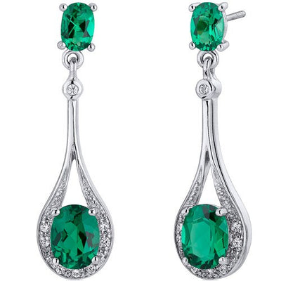 Emerald Earrings Sterling Silver Oval Shape 3.5 Carats