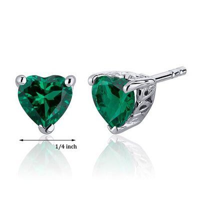 Emerald Earrings Sterling Silver Heart Shape 1.5 Carats