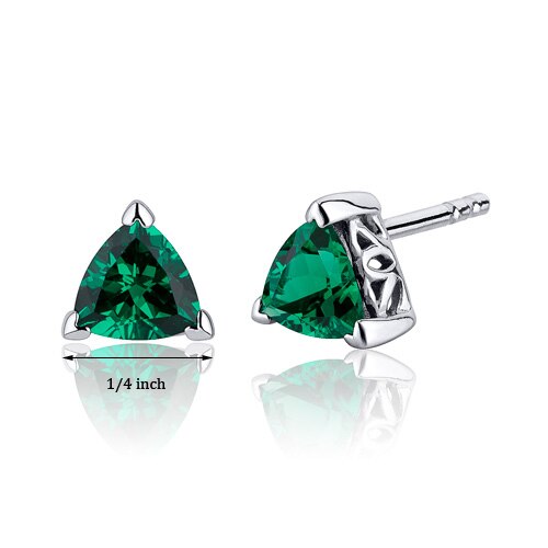 Emerald Earrings Sterling Silver Trillion Shape 1.5 Carats