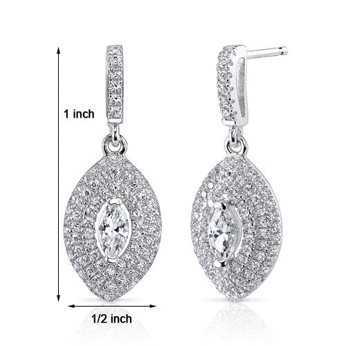 Cubic Zirconia Earrings Sterling Silver Marquise Shape 1 Carats