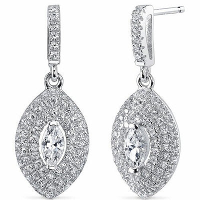 Cubic Zirconia Earrings Sterling Silver Marquise Shape 1 Carats