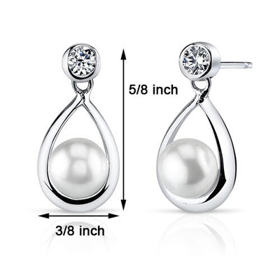 Freshwater Cultured 6.5mm White Pearl Open Teardrop Earrings Sterling Silver