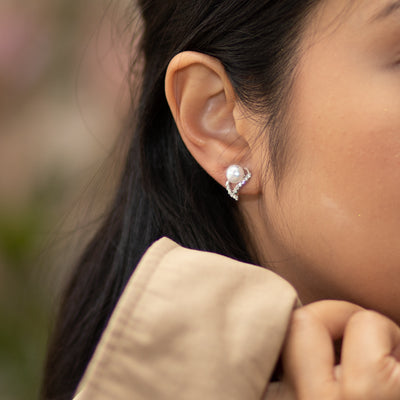 Freshwater Cultured 7mm White Pearl Open Leaf Stud Earrings Sterling Silver