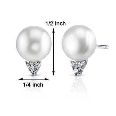 Freshwater Pearl Earrings Sterling Silver Round Button 8.5mm