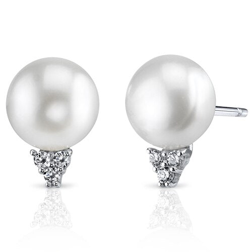 Freshwater Pearl Earrings Sterling Silver Round Button 8.5mm