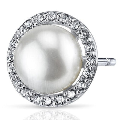 Freshwater Pearl Earrings Sterling Silver Round Button 7.5mm