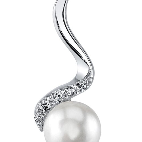 Freshwater Cultured 7mm White Pearl Dainty Swirl Drop Earrings Sterling Silver