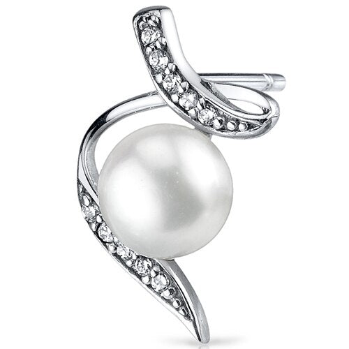 Freshwater Cultured 6.5mm White Pearl Floating Stud Earrings Sterling Silver