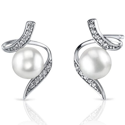 Freshwater Cultured 6.5mm White Pearl Floating Stud Earrings Sterling Silver