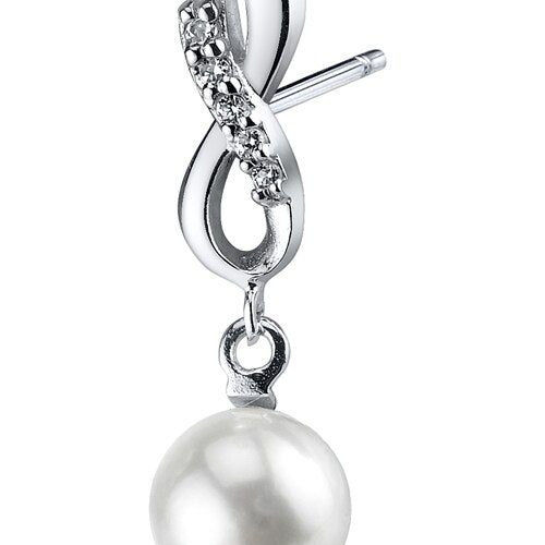 Freshwater Cultured 6.5mm White Pearl Open Infinity Drop Earrings Sterling Silver