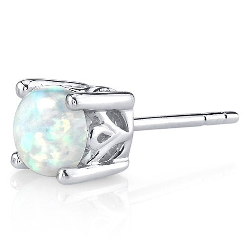 Opal Stud Earrings Sterling Silver Round Shape 1.5 Carats
