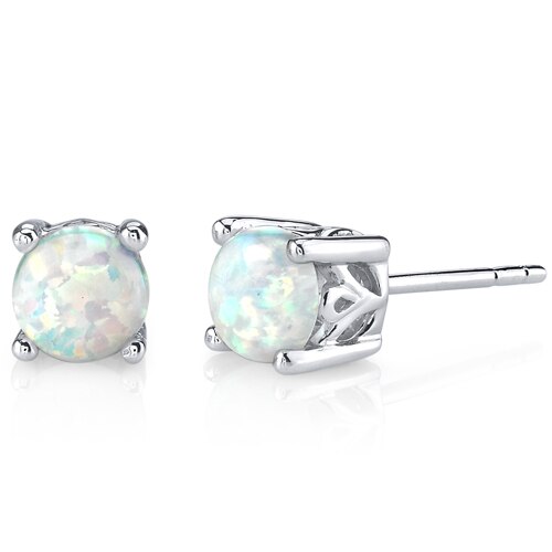Opal Stud Earrings Sterling Silver Round Shape 1.5 Carats