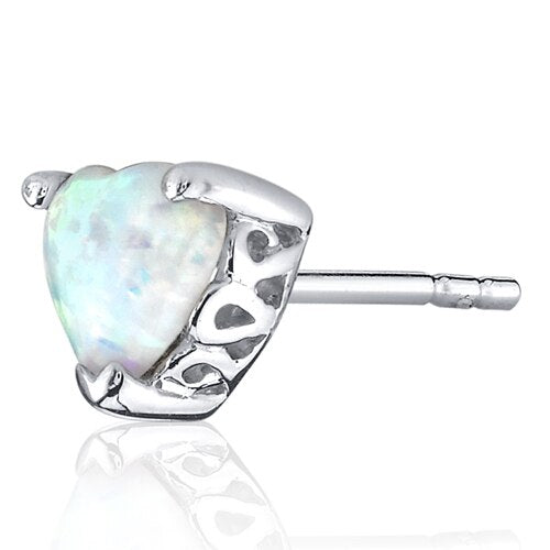 Opal Stud Earrings Sterling Silver Heart Shape 1.5 Carats