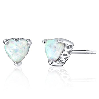 Opal Stud Earrings Sterling Silver Heart Shape 1.5 Carats