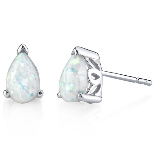 Opal Stud Earrings Sterling Silver Pear Shape 1.5 Carats