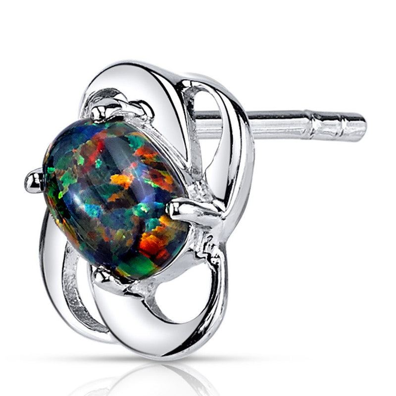 Black Opal Earrings Sterling Silver Oval Shape 1.50 Cts