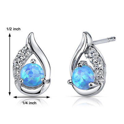 Blue Opal Earrings Sterling Silver Round Cabochon 1.00 Cts