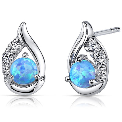 Blue Opal Earrings Sterling Silver Round Cabochon 1.00 Cts