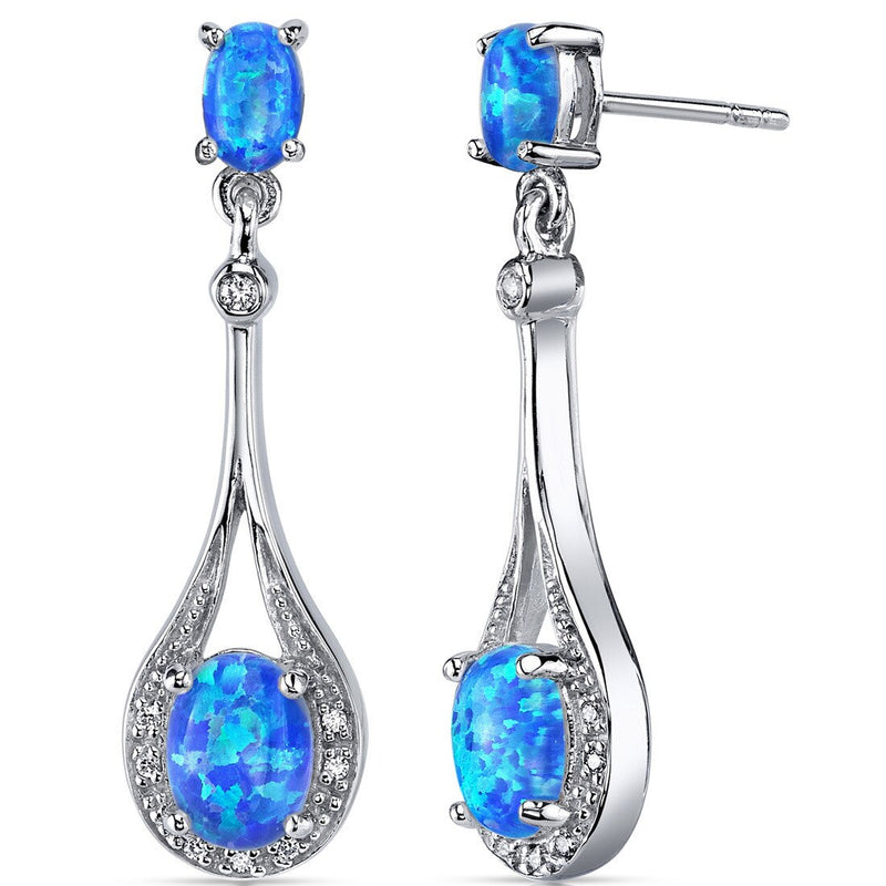 Blue Green Opal Earrings Sterling Silver Oval Shape 3.50 Cts