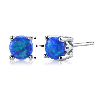 Blue Green Opal Stud Earrings Sterling Silver Round 1.50 Cts