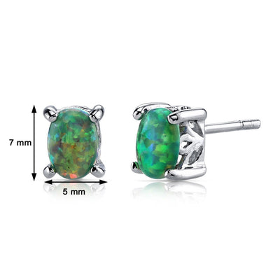 Green Opal Stud Earrings Sterling Silver Oval Shape 1.50 Cts