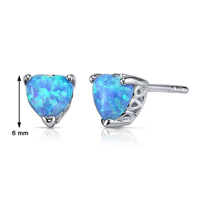 Blue Opal Stud Earrings Sterling Silver Heart Shape 1.50 Cts