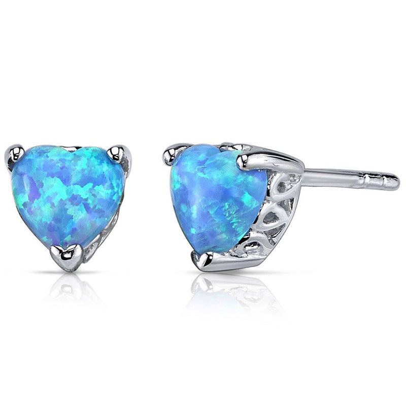 Blue Opal Stud Earrings Sterling Silver Heart Shape 1.50 Cts