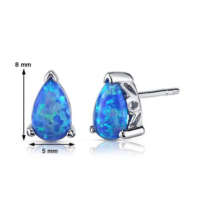 Blue Green Opal Earrings Sterling Silver Pear Shape 1.50 Cts