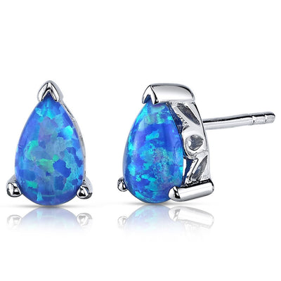 Blue Green Opal Earrings Sterling Silver Pear Shape 1.50 Cts