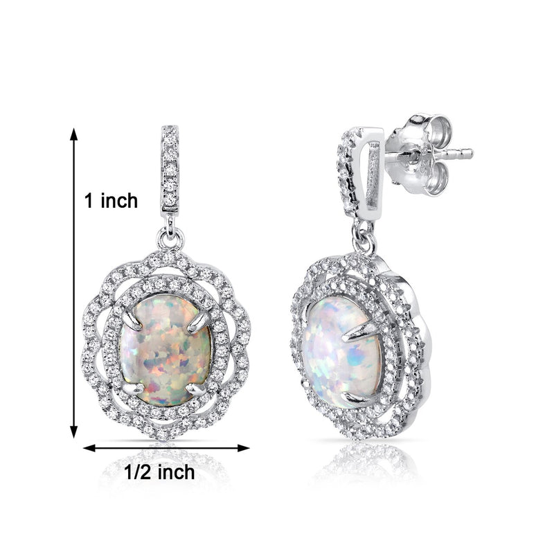 Created Opal Earrings Sterling Silver 2.50 Carats Halo Cabochon