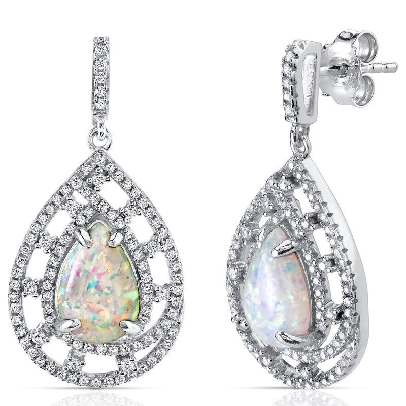Created Opal Earrings Sterling Silver 2.50 Carats Vintage Pear