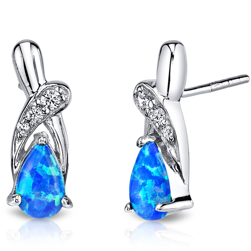 Blue Opal Ribbon Earrings Sterling Silver 1.00 Carats