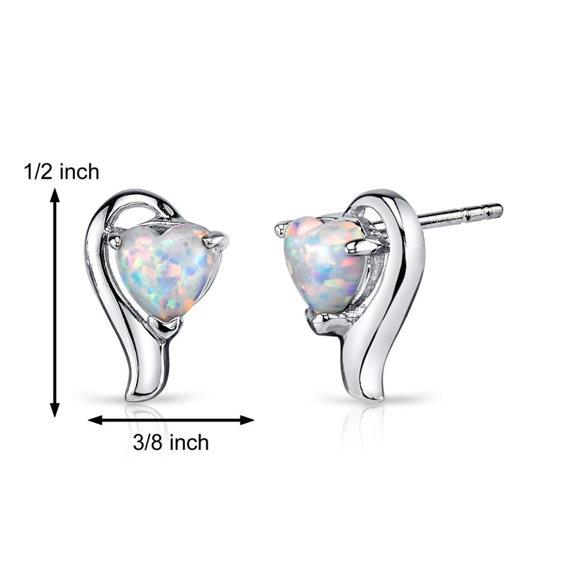 Opal Heart Helix Earrings Sterling Silver 1.25 Carats