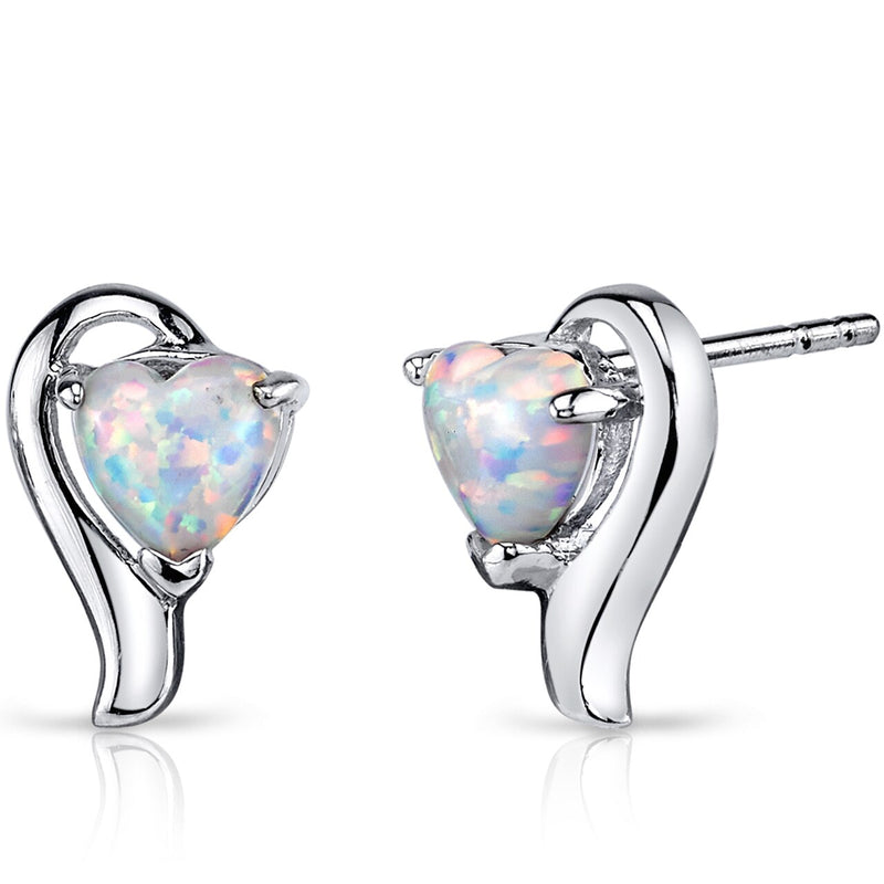 Opal Heart Helix Earrings Sterling Silver 1.25 Carats