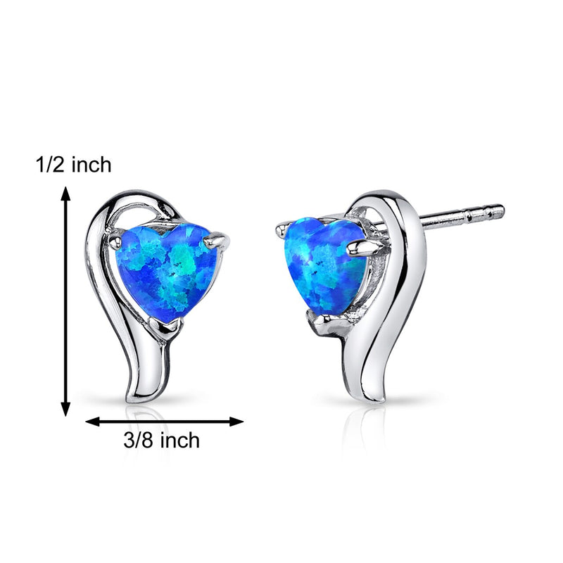 Blue Opal Heart Helix Earrings Sterling Silver 1.25 Carats