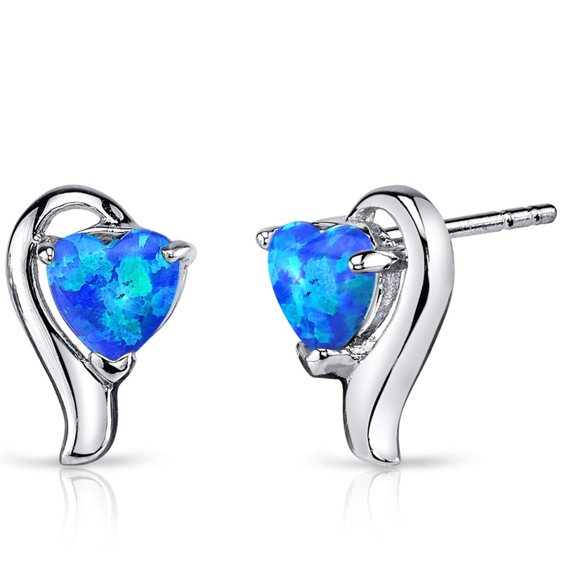 Blue Opal Heart Helix Earrings Sterling Silver 1.25 Carats