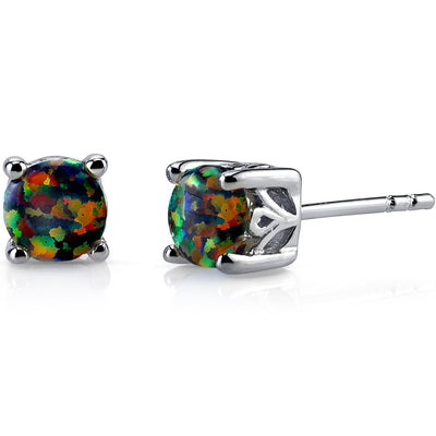 Black Opal Stud Earrings Sterling Silver Round Cut 1.25 Carats