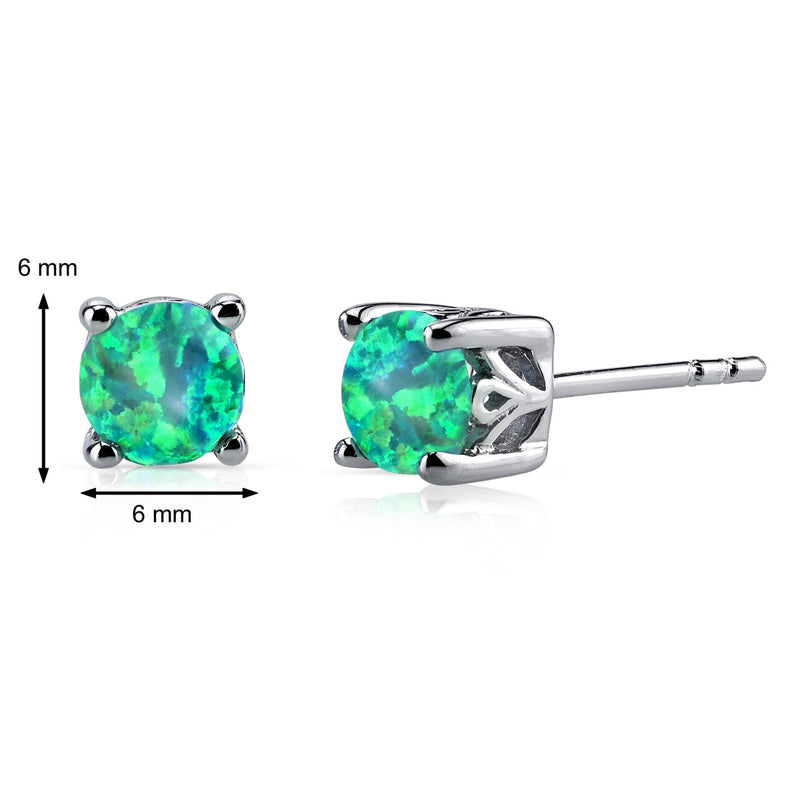 Green Opal Stud Earrings Sterling Silver Round Cut 1.25 Carats