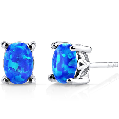 Blue Opal Oval Stud Earrings Sterling Silver 1.00 Carats